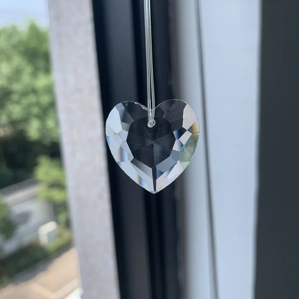 5Pc Clear Love Heart Faceted Glass Art Crystal Lamp Part Chandelier Prism Charm Pendant 28MM Suncatcher Spacer Beads Mobile