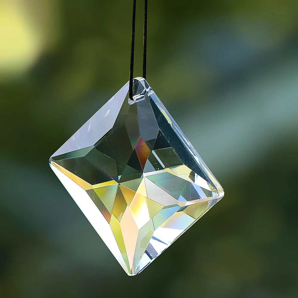 50mm Square Suncatcher Glass Art Faceted Crystal Prism Chandelier Parts Pendant Hanging Rainbow Maker Home Window Wedding Decor
