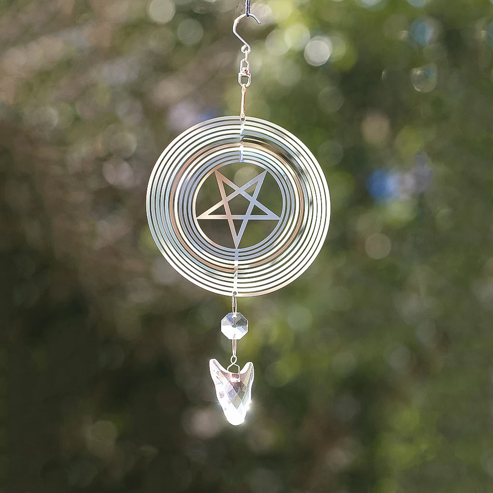 Pentagram Altar Wind Spinner Hanging Goat Head Crystal Suncatcher Gothic Wicca Ritual Amulet Garden Window Decor Car Pendant