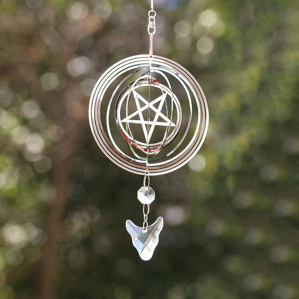 Pentagram Altar Wind Spinner Hanging Goat Head Crystal Suncatcher Gothic Wicca Ritual Amulet Garden Window Decor Car Pendant