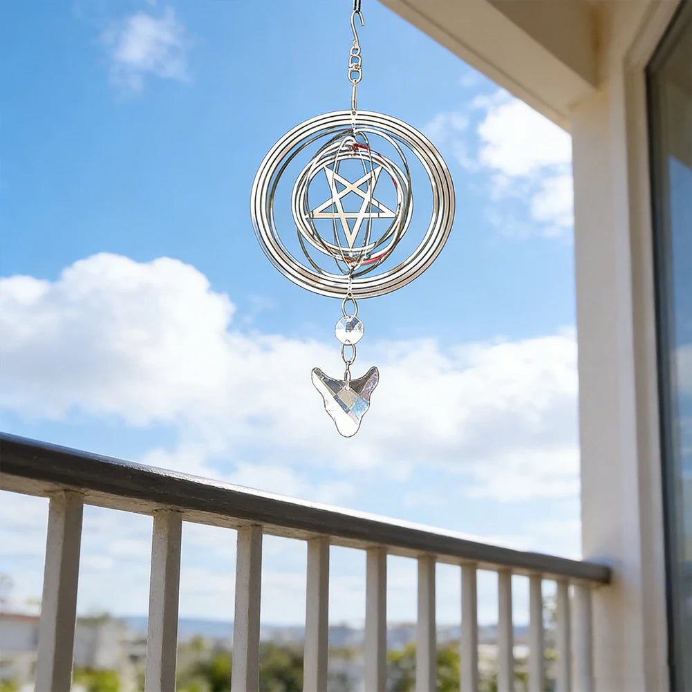 Pentagram Altar Wind Spinner Hanging Goat Head Crystal Suncatcher Gothic Wicca Ritual Amulet Garden Window Decor Car Pendant