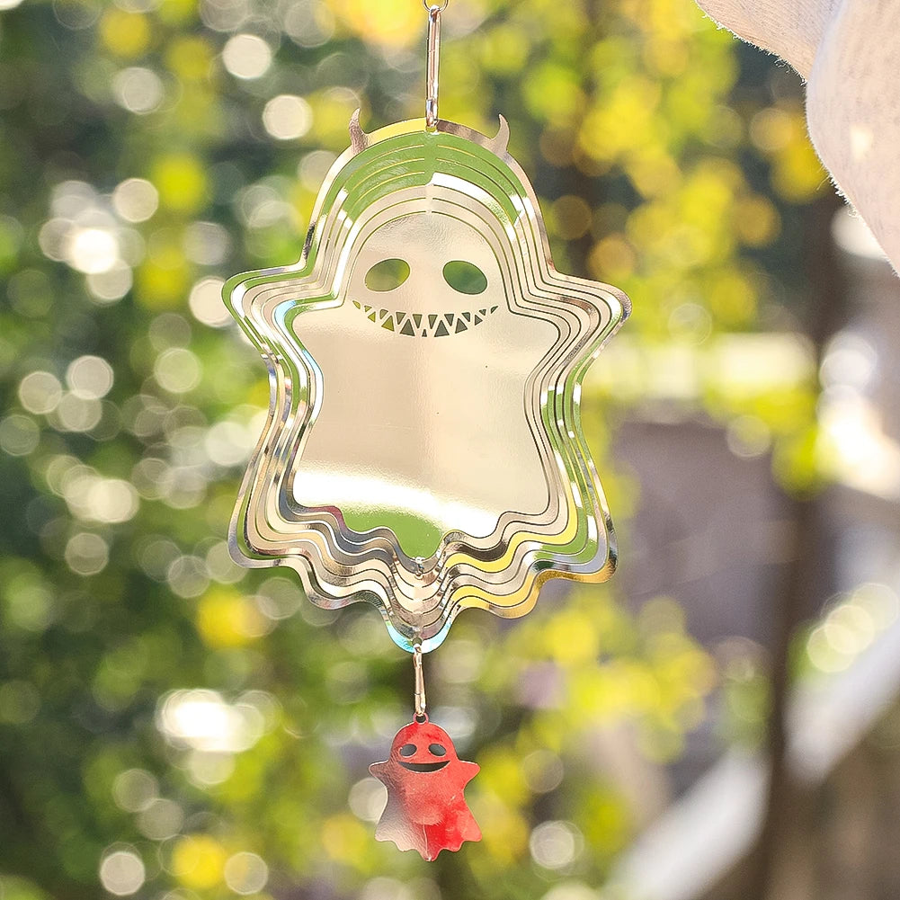Wind Spinner Hanging 3D Rotating Ghost suncatcher Kinetic Spin Eye-Catching Fun Art Sculpture Garden Yard Decor