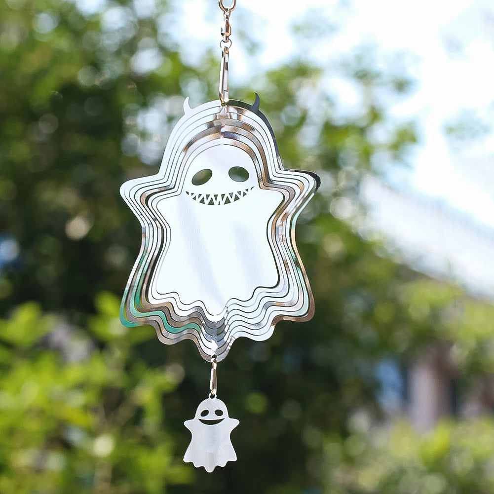 Wind Spinner Hanging 3D Rotating Ghost suncatcher Kinetic Spin Eye-Catching Fun Art Sculpture Garden Yard Decor
