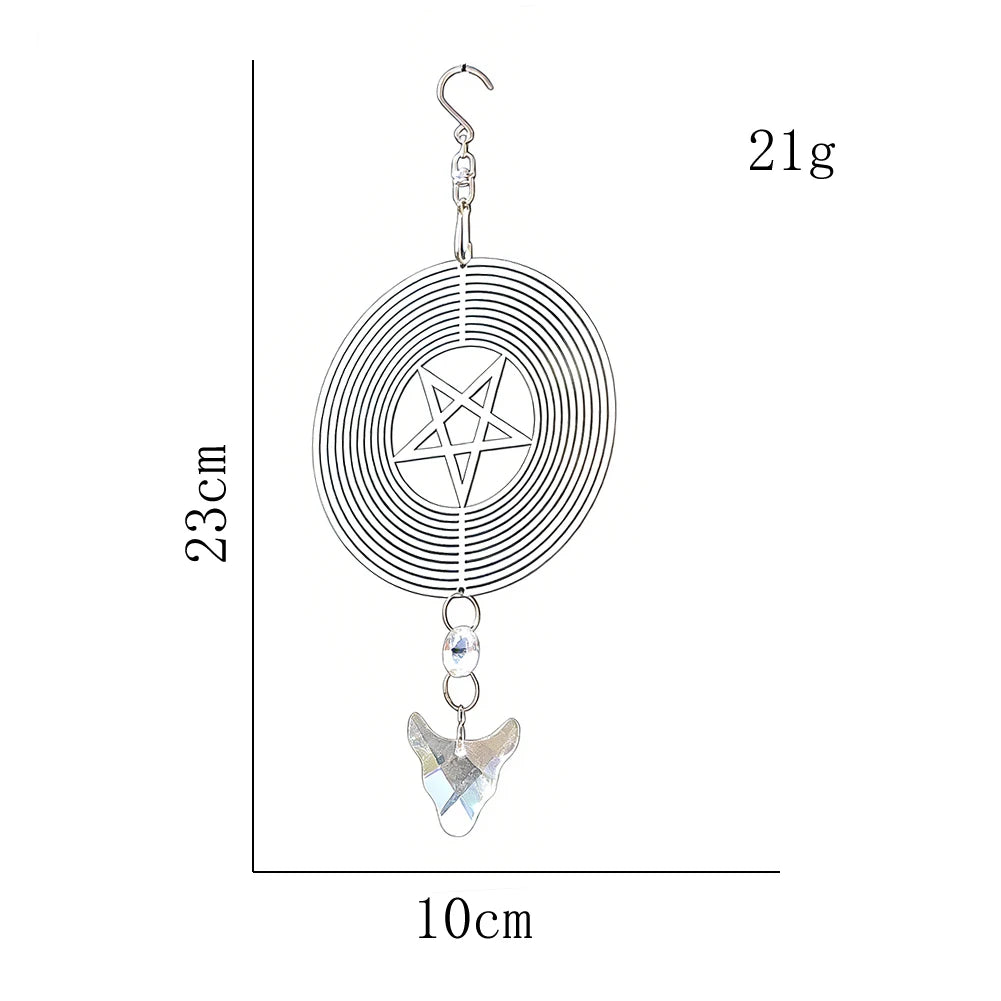 Pentagram Altar Wind Spinner Hanging Goat Head Crystal Suncatcher Gothic Wicca Ritual Amulet Garden Window Decor Car Pendant