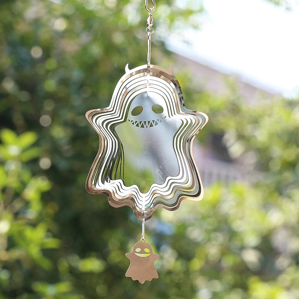 Wind Spinner Hanging 3D Rotating Ghost suncatcher Kinetic Spin Eye-Catching Fun Art Sculpture Garden Yard Decor