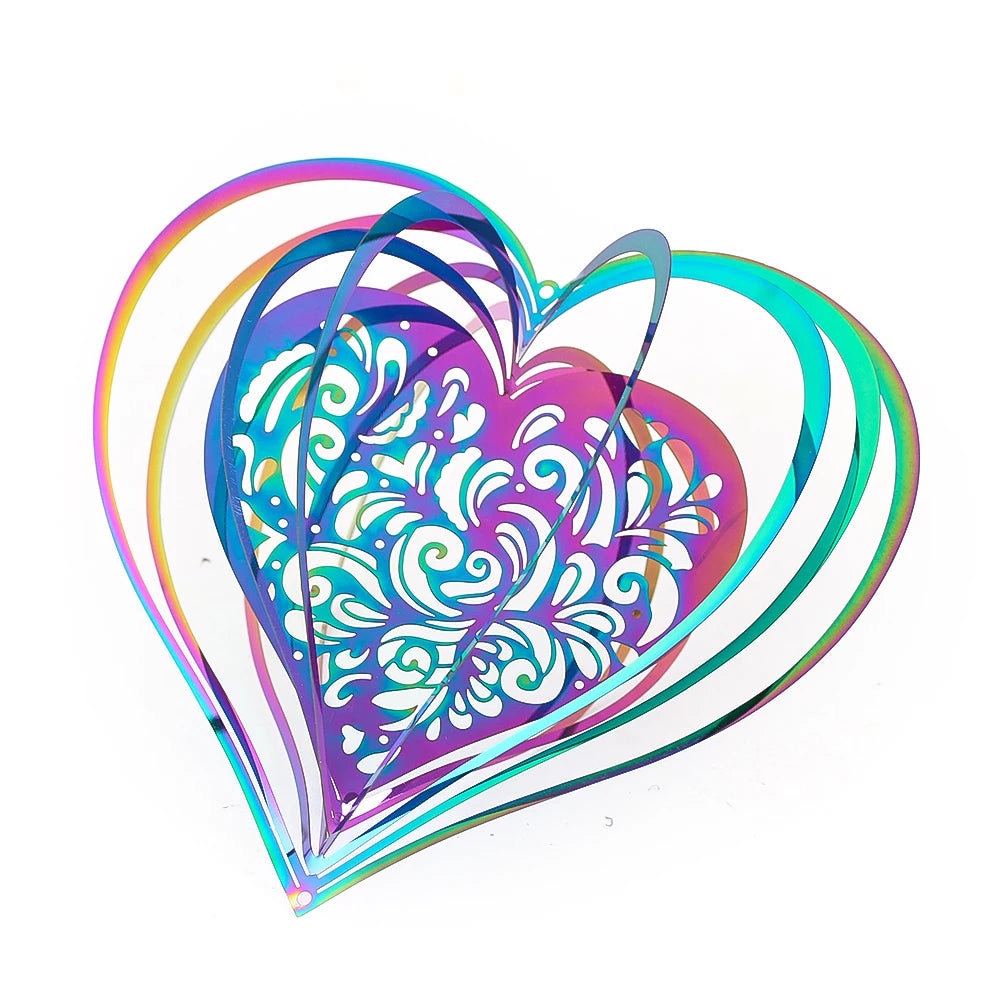 Heart Stainless Steel Wind Spinner Gradient Color Hanging Ornament Sun Catcher Garden Yard Window Decor Bird Repellent