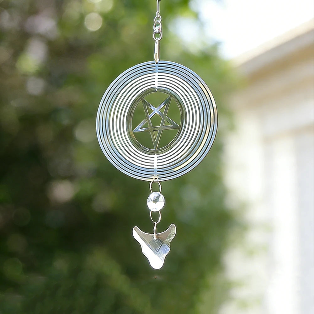 Pentagram Altar Wind Spinner Hanging Goat Head Crystal Suncatcher Gothic Wicca Ritual Amulet Garden Window Decor Car Pendant
